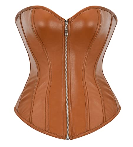 Bslingerie® Kunstleder Leder - Optik Reißverschluss Bustier Korsett Corsage (XL, Kaffeefarbe) von Bslingerie