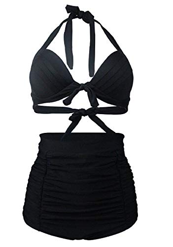 Bslingerie® Sexy Damen Retro Bademode Übergröße Halfter Bikini Set (M, Schwarz) von Bslingerie