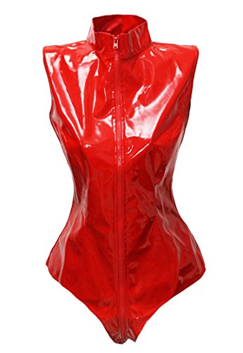 Bslingerie® Sexy Damen Schwarz PVC Teddy Dessous (S - EU 34, Rot PVC) von Bslingerie