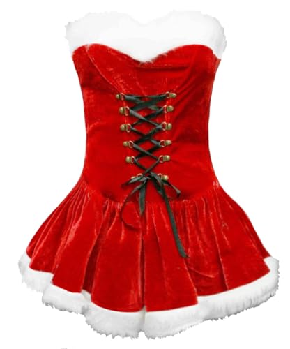 Bslingerie® Sexy Damen Weihnachten Kostüm Kleid mit Hut (M, Trägerlose Kleid) von Bslingerie