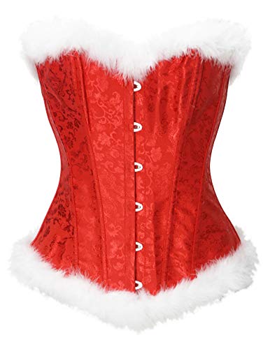 Bslingerie® Sexy Damen Weihnachten Samt Pelzig Overbust Corsage Korsagen (S, Weinrot) von Bslingerie