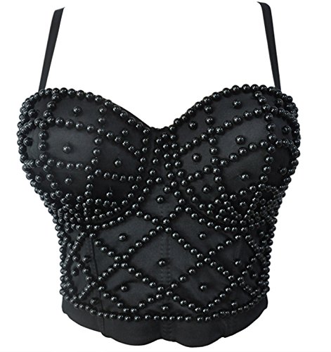 Bslingerie® Sexy Metallisch Spikes Clubwear Bustiers Bra Top Disco Wear (S, Schwarze Perlen) von Bslingerie