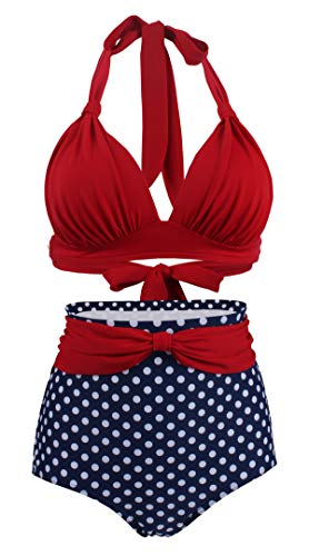 Bslingerie Damen Halfter Retro Badeanzug Hoch tailliert 2pcs Bikini Sets (Rot, XL) von Bslingerie