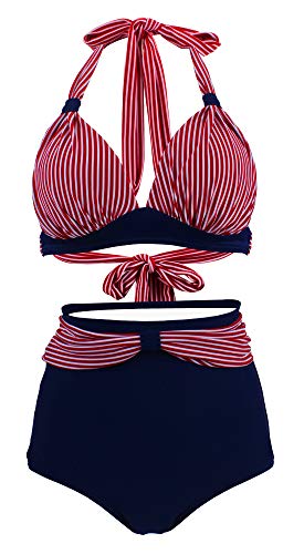 Bslingerie Damen Halfter Retro Badeanzug Hoch tailliert 2pcs Bikini Sets (Seemannsstreifen, M) von Bslingerie