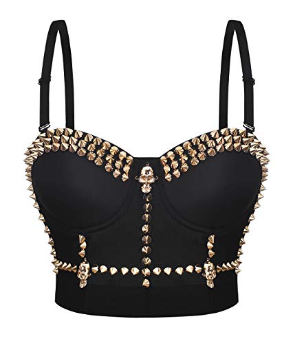 Bslingerie Madonna Style Metallic Studs Bustier Bra Corset Top (L, Black Skull) von Bslingerie