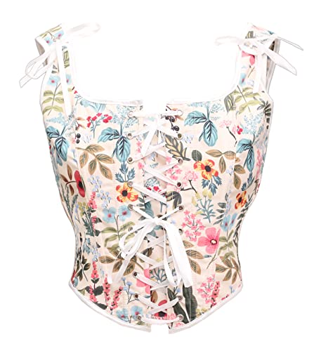 Bslingerie Vintage Satin Korsett Schnürung Crop Top Party Clubwear Dessous, Weißer Brokat mit Blumenmuster, 38 Bslingerie Vintage Satin Korsett Schnürung Crop Top Party Clubwear Dessous, Weißer Brokat mit Blumenmuster, 38 von Bslingerie