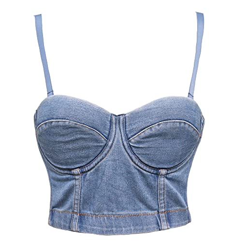 bslingerie® Bustier, Korsett im Madonna-Stil, metallische Nieten, denim, Large von Bslingerie