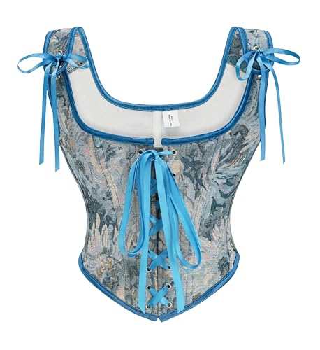 bslingerie Damen Taillenmieder Bustier mit Knochen, Blau-weißes Blumenmuster, Medium von Bslingerie