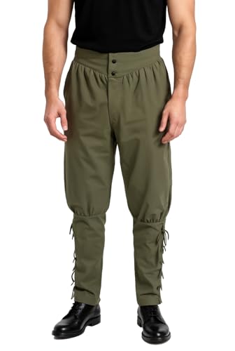 bslingerie Herren Mittelalterliche Piratenhose, Renaissance-Kostüm, Schnürhose, Freizeithose, Grün mit hoher Taille, Groß von Bslingerie