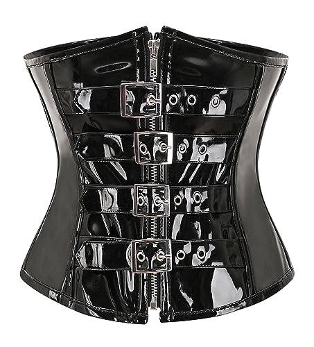 bslingerie Unterbrust-Korsett für Damen, PVC, Leder, Taillen-Training, Body-Shaper, Bustier, Korsett, Schwarze Schnallen, Medium von Bslingerie