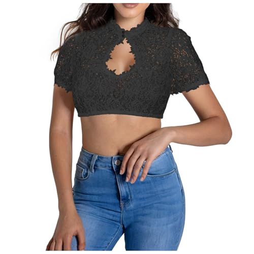 Bsotalines Dirndl Bluse Damen Hollow Out Dirndlbluse Spitze Hochgeschlossen Dirndlblusen Halbarm Trachtenbluse Spitzen Tracht Blusen Oktoberfest Damen Outfit Elegante Blusenshirt Dirndl Hemdbluse von Bsotalines