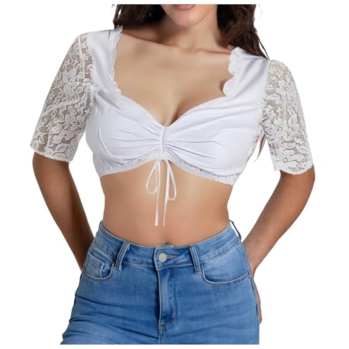 Bsotalines Dirndl Bluse Damen Schulterfrei Dirndlbluse Dirndlblusen Spitze Weiß Trachtenbluse Spitzen Tracht Blusen Oktoberfest Damen Outfit Elegante Kurzarm Blusenshirt Hemdbluse Große Größen Dirndl von Bsotalines