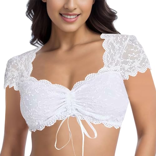 Bsotalines Dirndlbluse Spitze Dirndl Bluse Damen Kurze Ärmel V-Ausschnitt Dirndlbluse Mode Trachtenbluse Spitzen Tracht Blusen Oktoberfest Damen Outfit Sexy Blusenshirt Hemdbluse Große Größen Dirndl von Bsotalines