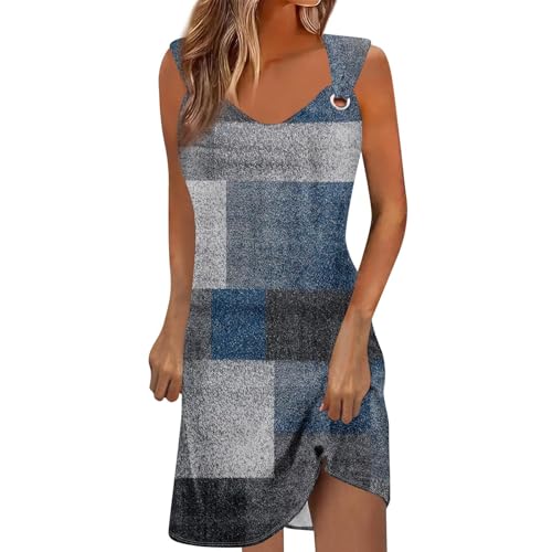 Bsotalines Sommerkleid Damen Knielang Blumendruck Lässig Kurz Kleid Ärmellos Elegant Trägerkleid Sommer Minikleid Boho Strandkleid Leicht Lose Tunika Kleid A-Linie Curvy Kleider Freizeitkleid von Bsotalines
