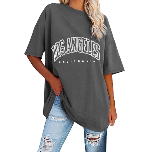 Los Angeles Oversize Shirt Damen Lose T-Shirt Vintage Kurzarm Rundhals Elegant Sommer Mode Oberteile Oversized Tshirt Tunika Top Longshirt Basic Leicht Blusen Teenager Mädchen Los Angeles Oversize Shirt Damen Lose T-Shirt Vintage Kurzarm Rundhals Elegant Sommer Mode Oberteile Oversized Tshirt Tunika Top Longshirt Basic Leicht Blusen Teenager Mädchen von Bsotalines