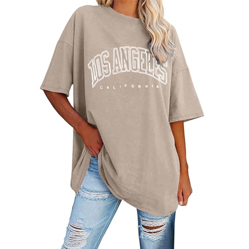Los Angeles Oversize Shirt Damen Lose T-Shirt Vintage Kurzarm Rundhals Elegant Sommer Mode Oberteile Oversized Tshirt Tunika Top Longshirt Basic Leicht Blusen Teenager Mädchen Los Angeles Oversize Shirt Damen Lose T-Shirt Vintage Kurzarm Rundhals Elegant Sommer Mode Oberteile Oversized Tshirt Tunika Top Longshirt Basic Leicht Blusen Teenager Mädchen von Bsotalines