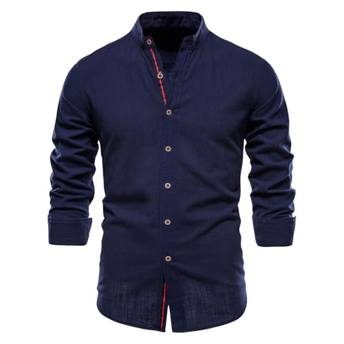 Bsrpolry Herren Hemden Button-Down-Hemden Streifen Regular Business Hemden Herbst Freizeithemden Langarmshirts Herren Freizeithemden Regular Fit Herrenhemden, #71cs-navy, XXL von Bsrpolry