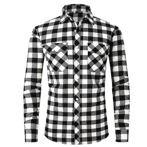 Bsrpolry Herren Langarmhemden Button-Down-Hemden Kariert Regular Business Hemden Regular Fit Herrenhemden Herbst Freizeithemden Herrenhemden Herren Freizeithemden, #M5cs-black white, M von Bsrpolry