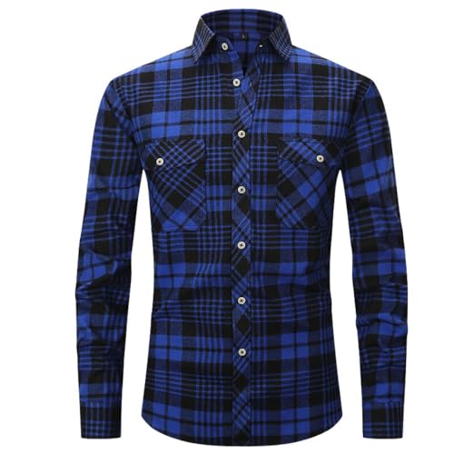 Bsrpolry Herren Langarmhemden Button-Down-Hemden Kariert Regular Business Hemden Regular Fit Herrenhemden Herbst Freizeithemden Herrenhemden Herren Freizeithemden, #M5cs-blue Black, L von Bsrpolry