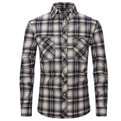 Bsrpolry Herren Langarmhemden Button-Down-Hemden Kariert Regular Business Hemden Regular Fit Herrenhemden Herbst Freizeithemden Herrenhemden Herren Freizeithemden, #M5cs-blue White, L von Bsrpolry