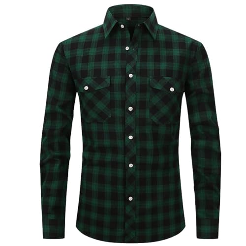 Bsrpolry Herren Langarmhemden Button-Down-Hemden Kariert Regular Business Hemden Regular Fit Herrenhemden Herbst Freizeithemden Herrenhemden Herren Freizeithemden, #M5cs-green Black, XL von Bsrpolry