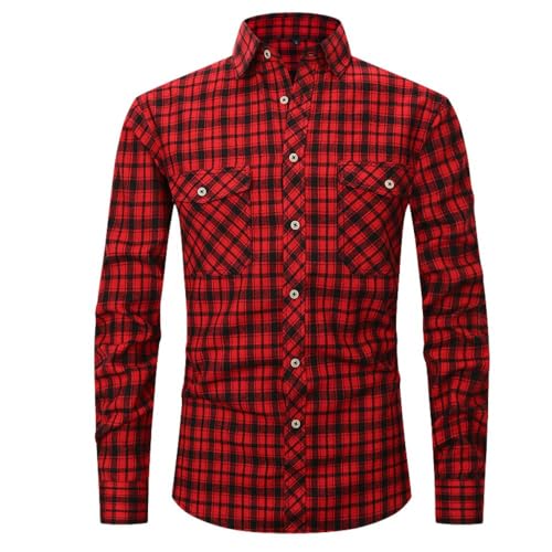 Bsrpolry Herren Langarmhemden Button-Down-Hemden Kariert Regular Business Hemden Regular Fit Herrenhemden Herbst Freizeithemden Herrenhemden Herren Freizeithemden, #M5cs-red Black, XL von Bsrpolry