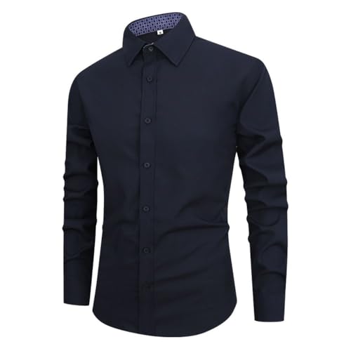 Bsrpolry Herren Langarmhemden Button-Down-Hemden Solide Hemden Herren Freizeithemden Regular Fit Herrenhemden Normale Businesshemden Freizeithemden Herbst Marine 2XL von Bsrpolry