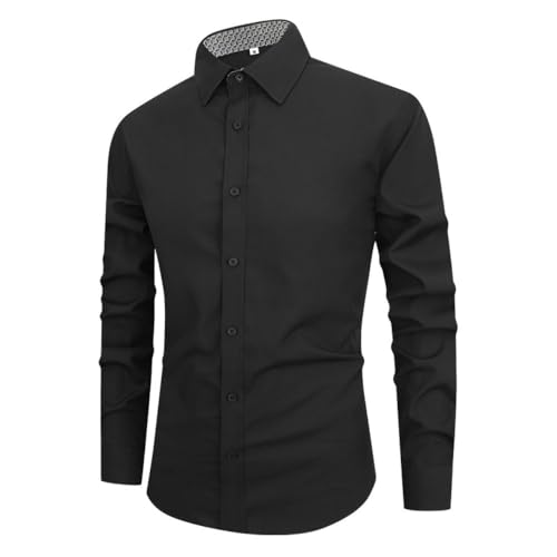 Bsrpolry Herren Langarmhemden Button-Down-Hemden Solide Hemden Herren Freizeithemden Regular Fit Herrenhemden Normale Businesshemden Freizeithemden Herbst Schwarz L von Bsrpolry