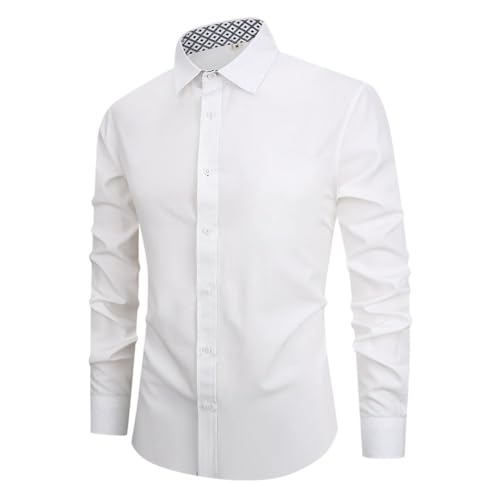 Bsrpolry Herren Langarmhemden Button-Down-Hemden Solide Hemden Herren Freizeithemden Regular Fit Herrenhemden Normale Businesshemden Freizeithemden Herbst Weiß M von Bsrpolry