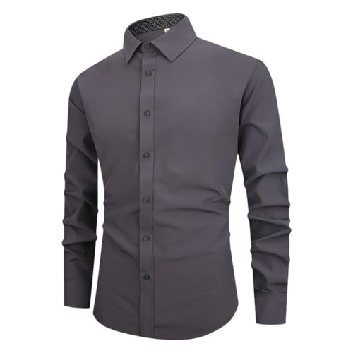 Bsrpolry Herren Langarmhemden Button-Down-Hemden Solide Hemden Herren Freizeithemden Regular Fit Herrenhemden Normale Businesshemden Freizeithemden Herbst grau 2XL von Bsrpolry