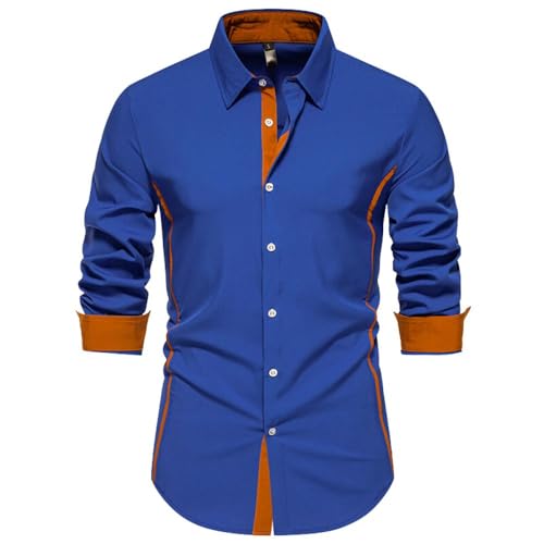 Bsrpolry Herrenhemden Button-Down-Shirts Solide Regular Business Hemden Herbst Freizeithemden Langarmshirts Orange Trim Hemden Herren Freizeithemden Regular Fit Herrenhemden, #A367-Blau, XXL von Bsrpolry