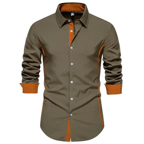 Bsrpolry Herrenhemden Button-Down-Shirts Solide Regular Business Hemden Herbst Freizeithemden Langarmshirts Orange Trim Hemden Herren Freizeithemden Regular Fit Herrenhemden, #A367-Grün, L von Bsrpolry
