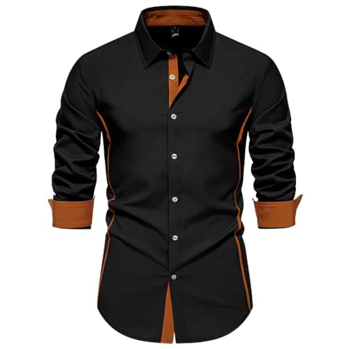 Bsrpolry Herrenhemden Button-Down-Shirts Solide Regular Business Hemden Herbst Freizeithemden Langarmshirts Orange Trim Hemden Herren Freizeithemden Regular Fit Herrenhemden, #A367-Schwarz, XXL von Bsrpolry
