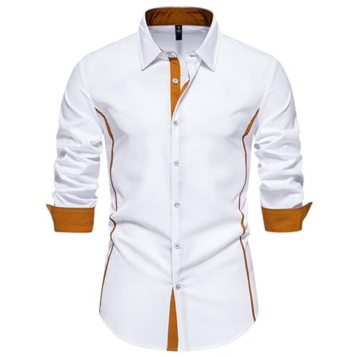 Bsrpolry Herrenhemden Button-Down-Shirts Solide Regular Business Hemden Herbst Freizeithemden Langarmshirts Orange Trim Hemden Herren Freizeithemden Regular Fit Herrenhemden, #A367-Weiß, M von Bsrpolry