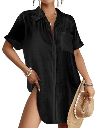 Bsubseach Badeanzug Cover Up für Frauen Bikini Badeanzug Coverups Shirt Sommer Strandbekleidung Schwarz M von Bsubseach