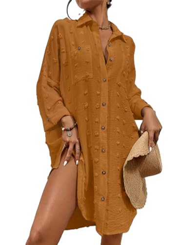 Bsubseach Badeanzug Coverup für Frauen Badeanzug Cover Up Button Down Shirt Kleider Swiss Dot Ginger von Bsubseach
