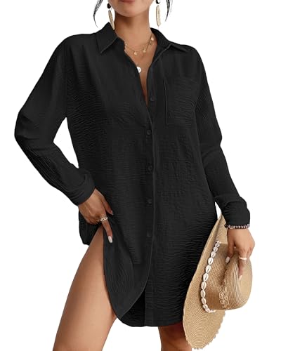 Bsubseach Badeanzug Coverup für Frauen Button Down Strand Cover Ups Langarm Shirt Kleid Moderne Bluse Top Schwarz M Bsubseach Badeanzug Coverup für Frauen Button Down Strand Cover Ups Langarm Shirt Kleid Moderne Bluse Top Schwarz M von Bsubseach