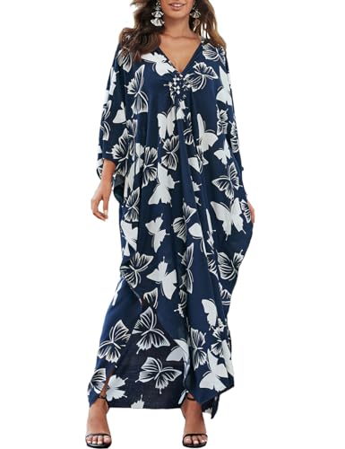 Bsubseach Badeanzug Coverups für Frauen Marine Schmetterling Kaftan Kleider Plus Größe V-Ausschnitt Strand Cover Up von Bsubseach