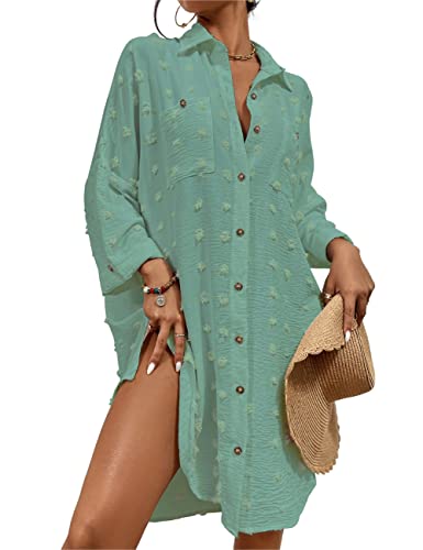 Bsubseach Beach Cover Up für Bademode Frauen Sommer Shirt Kleid Button Down Badeanzug Coverups Blau Grün von Bsubseach