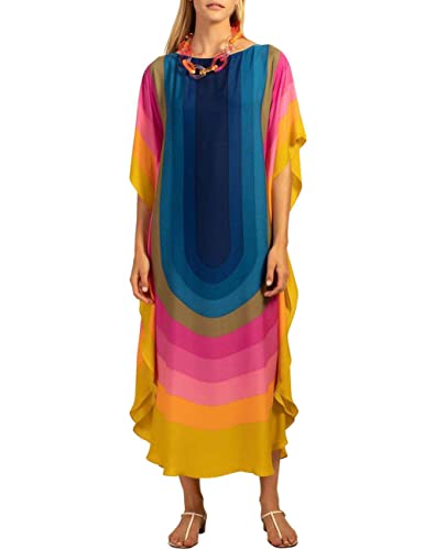 Bsubseach Bunte Kaftankleider für Frauen Lange Badeanzug Cover Ups Plus Size Kaftan Strand Maxi Kleid Blau von Bsubseach