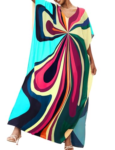 Bsubseach Bunte Kaftankleider für Frauen Print Cover Ups Badeanzug Cover Up Batwing Sleeve Kaftans für Frauen Plus Size Caftans von Bsubseach