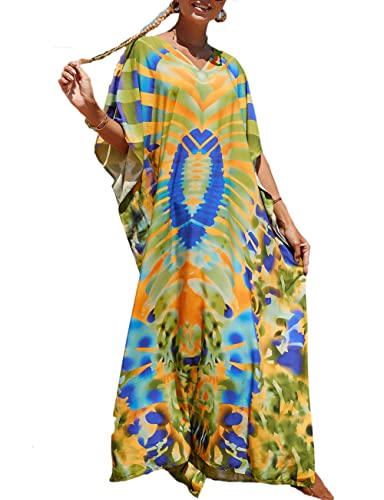 Bsubseach Bunte Strand Cover Up Loose Kaftan Kleid Kurzarm Badeanzug Coverup für Frauen Armee Grün von Bsubseach