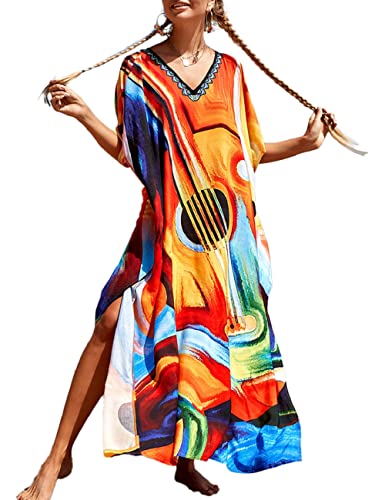 Bsubseach Bunte Strand Cover Up Lose Kaftan Kleid Kurzarm Strandponcho für Damen von Bsubseach