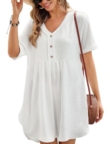 Bsubseach Frauen halbe Ärmel Coverups für Badeanzüge V Hals Schwimmen Cover Up Mini Kleid Weiß XL von Bsubseach