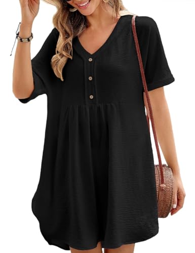 Bsubseach Frauen halbe Ärmel Coverups für Badeanzüge V Hals Schwimmen Cover Up Mini Kleid Schwarz S von Bsubseach