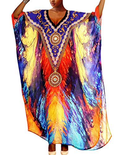 Bsubseach Casual Bunte Print Caftan Bikini Bademode Cover Up für Damen Kurzarm Loungewear Strand Kaftan Kleider von Bsubseach