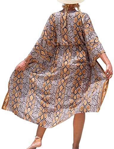 Bsubseach Colorful Cover Ups für Bademode Frauen Badeanzug Cover Ups Kimono Strickjacke Long Beach Coverup Schlangenmuster von Bsubseach