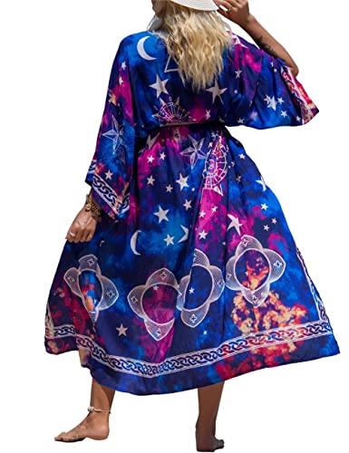 Bsubseach Colorful Cover Ups für Bademode Frauen Badeanzug Cover Ups Kimono Strickjacke Long Beach Coverup Violet Star von Bsubseach