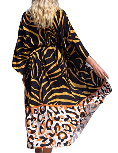 Bsubseach Colorful Cover Ups für Bademode Frauen Badeanzug Cover Ups Kimono Strickjacke Long Beach Coverup Zebra Print von Bsubseach