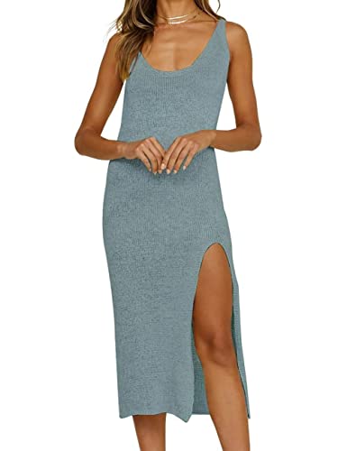 Bsubseach Crochet Cover Up für Bademode Frauen rückenfrei Badeanzug Coverup Strand Strickkleid Seitenschlitz Blau Grau von Bsubseach